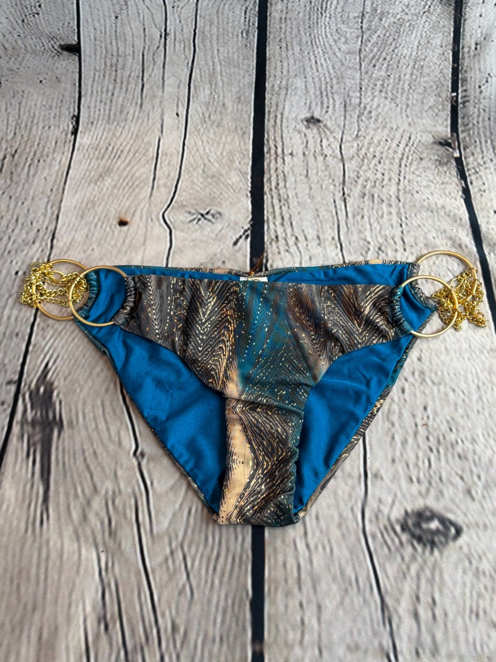BELLISIMA Teal &‎ Gold Ring-Accent Bikini Bottom